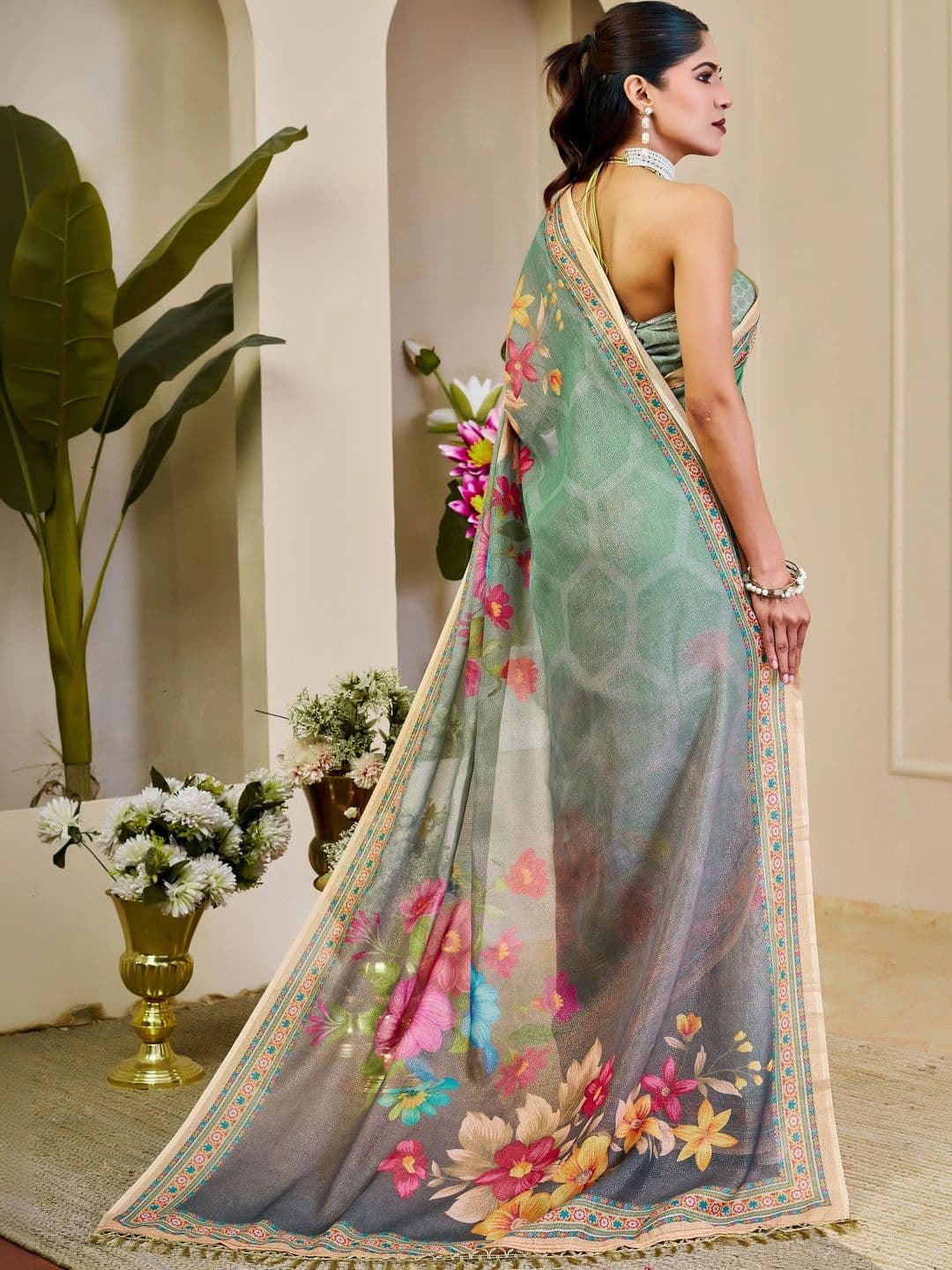 HERE&NOW Floral Silk Cotton Fusion Saree thumbnail 4