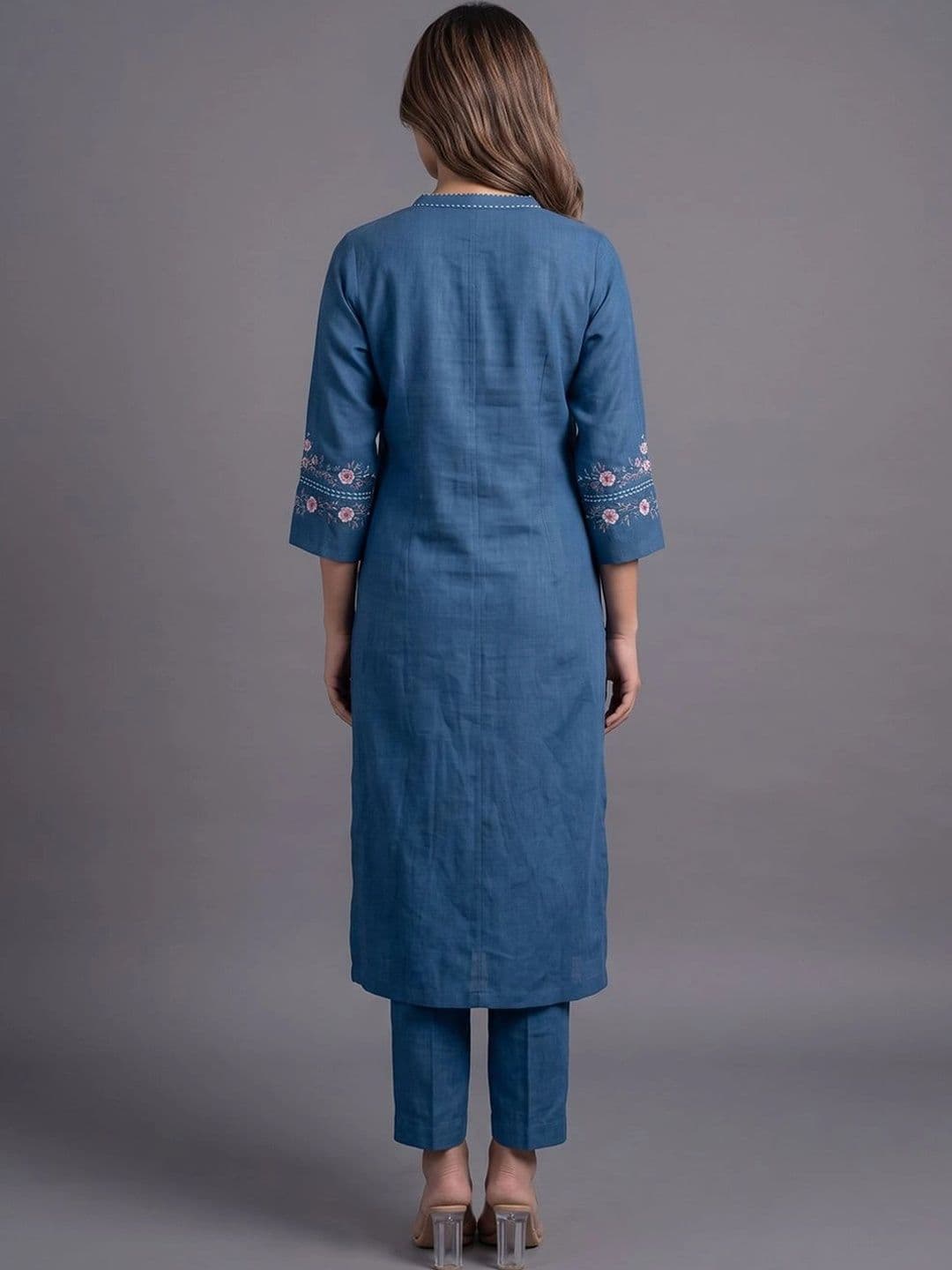Navibhu Women Ethnic Motifs Embroidered Regular Thread Work Kurta with Trousers thumbnail 2