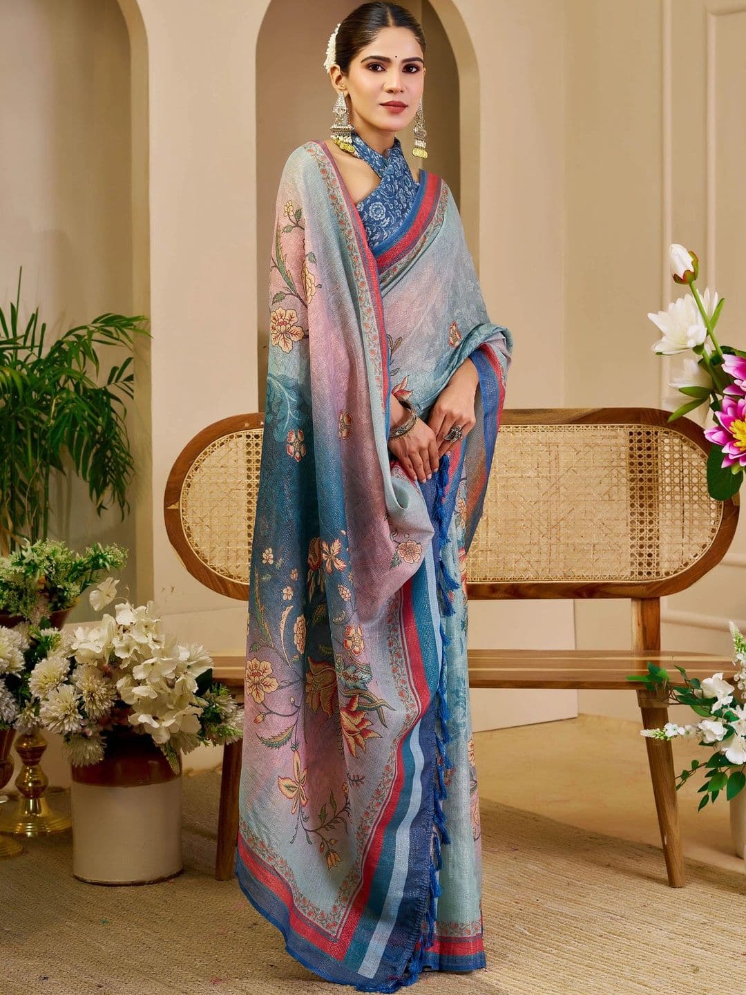 HERE&NOW Floral Silk Cotton Fusion Saree thumbnail 7
