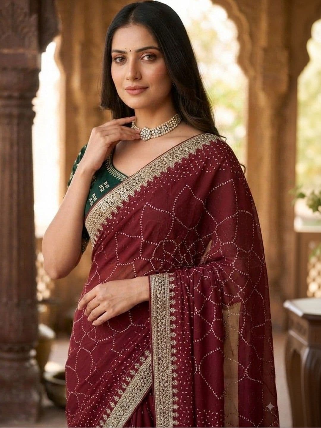SmileyFashion Bandhani Embroidered Art Silk Designer Saree thumbnail 5