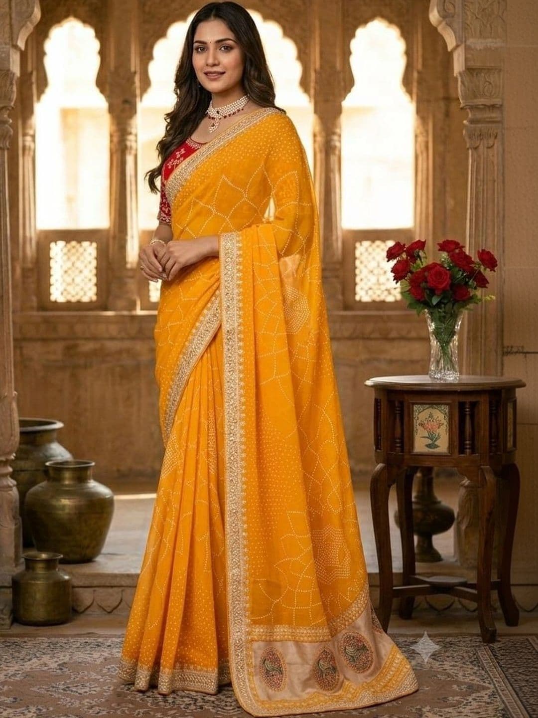 SmileyFashion Bandhani Embroidered Art Silk Designer Saree thumbnail 5