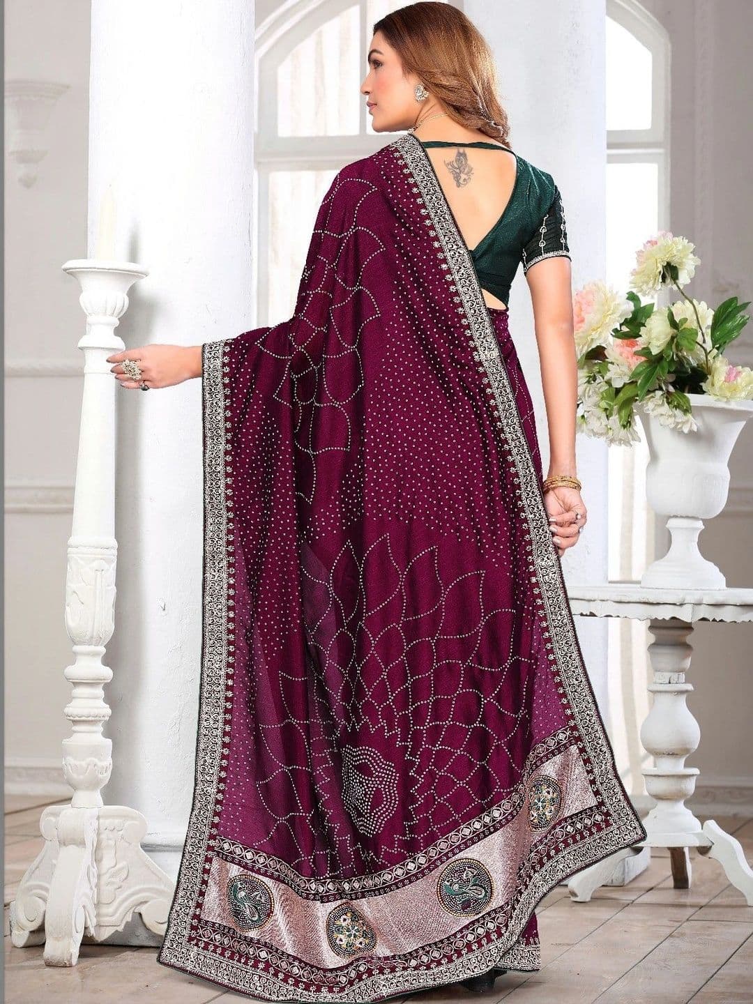 SmileyFashion Embellished Embroidered Art Silk Designer Saree thumbnail 4