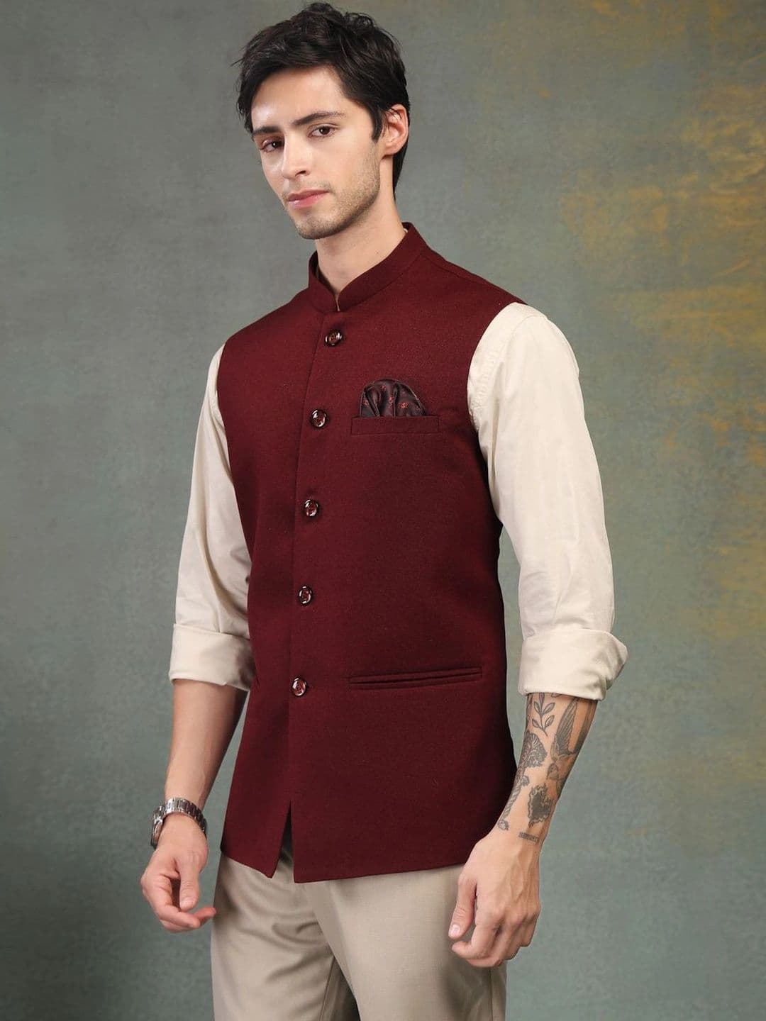 Badoliya & Sons Pure Wool Woven Nehru Jackets thumbnail 6