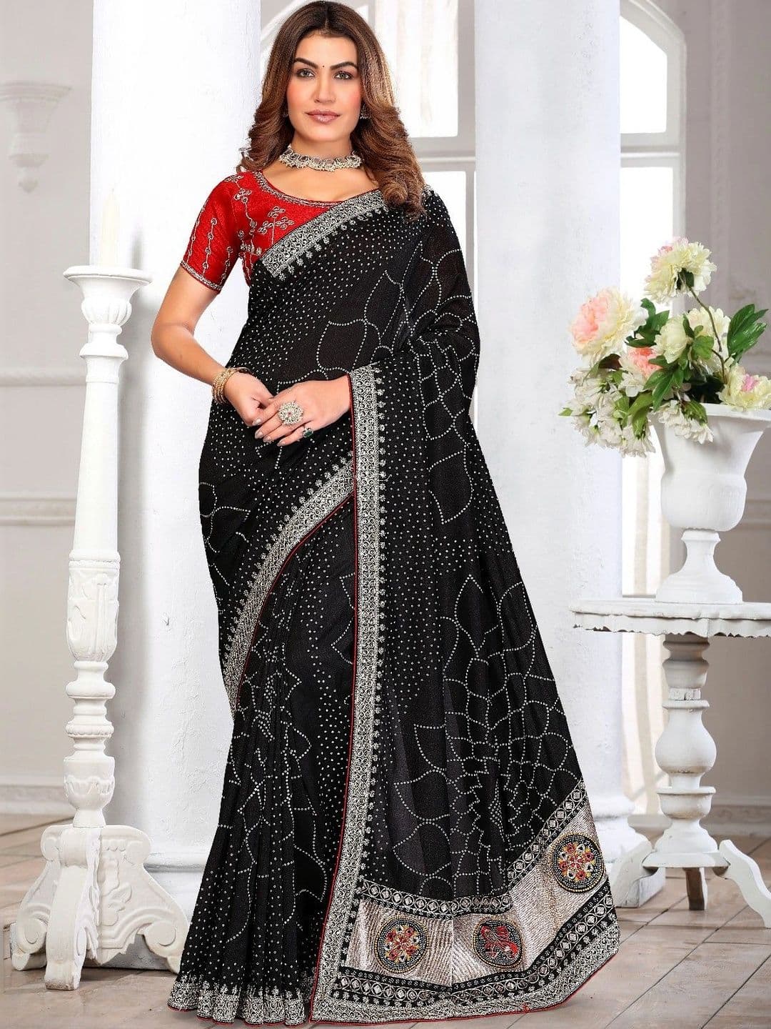 SmileyFashion Embellished Embroidered Art Silk Designer Saree thumbnail 5