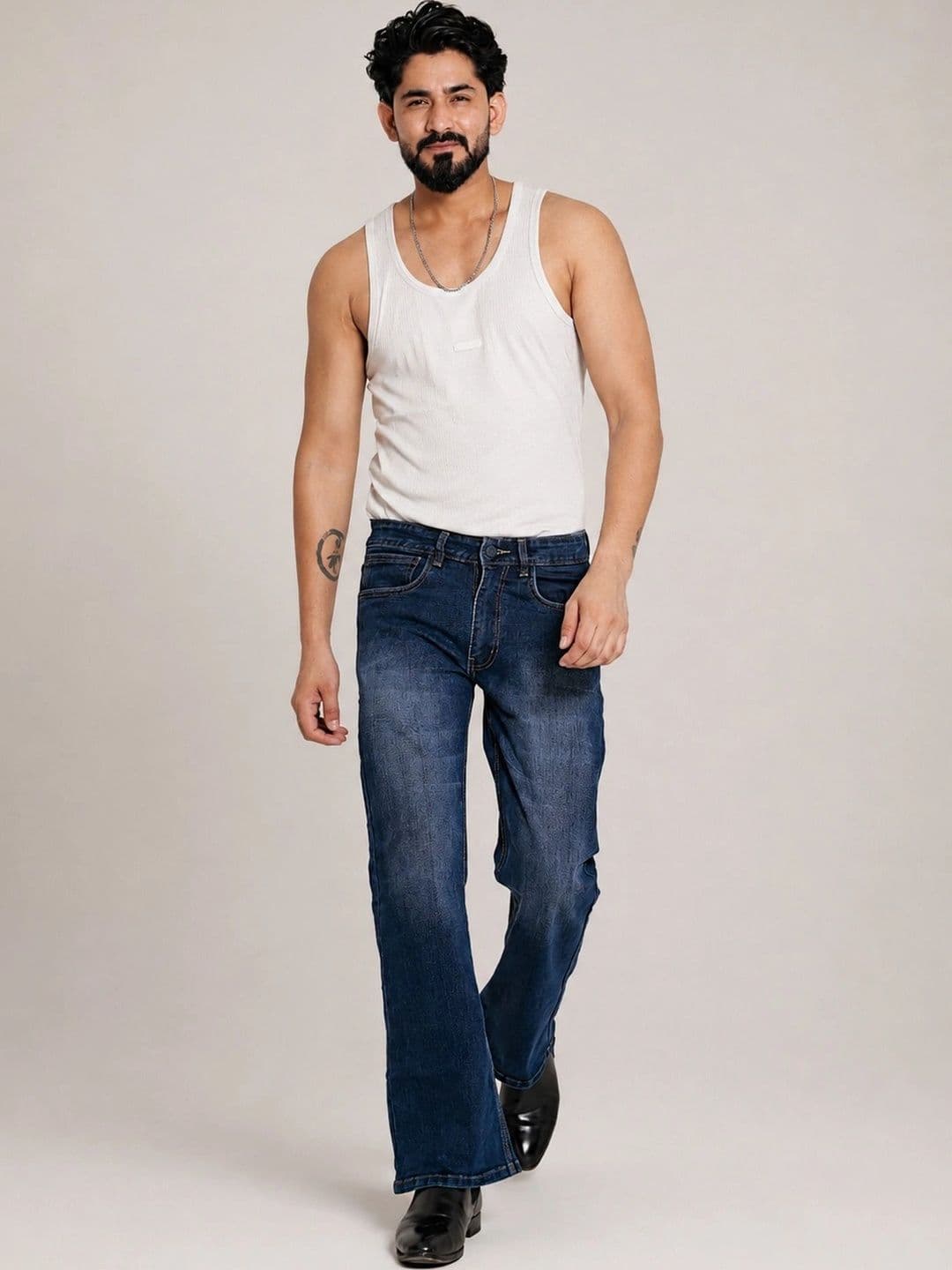 Denimora Men Bootcut Mid-Rise Low Distress Stretchable Jeans thumbnail 6