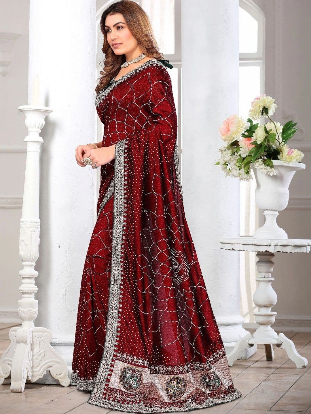 SmileyFashion Embellished Embroidered Art Silk Designer Saree thumbnail 5