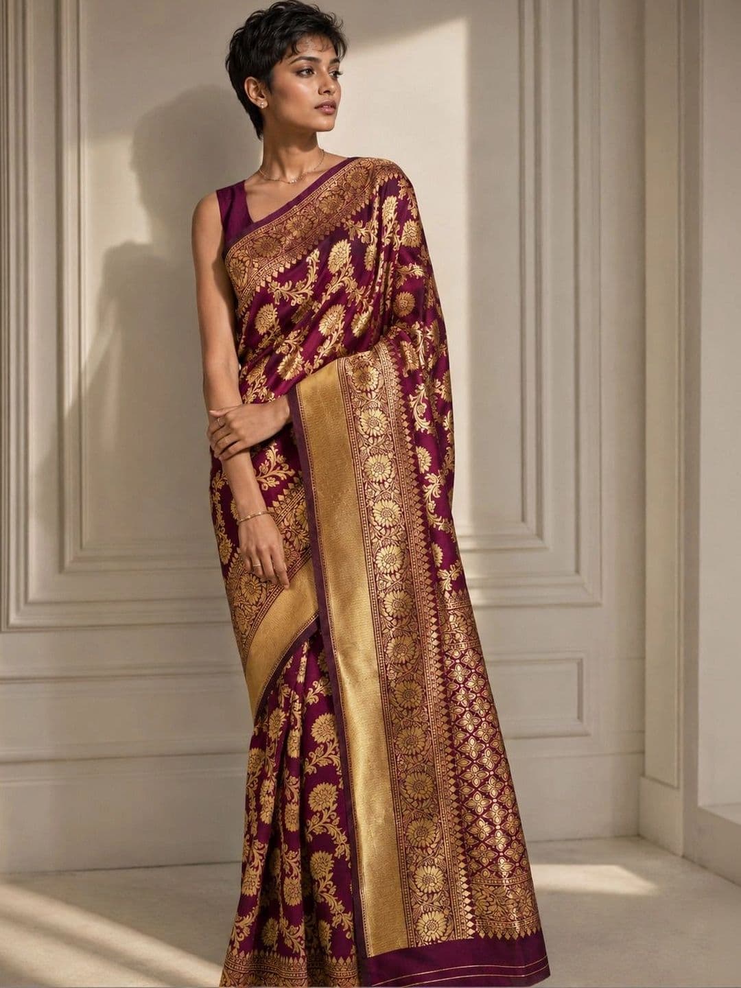 House of Pataudi Woven Design Zari Silk Blend Banarasi Saree - view 1