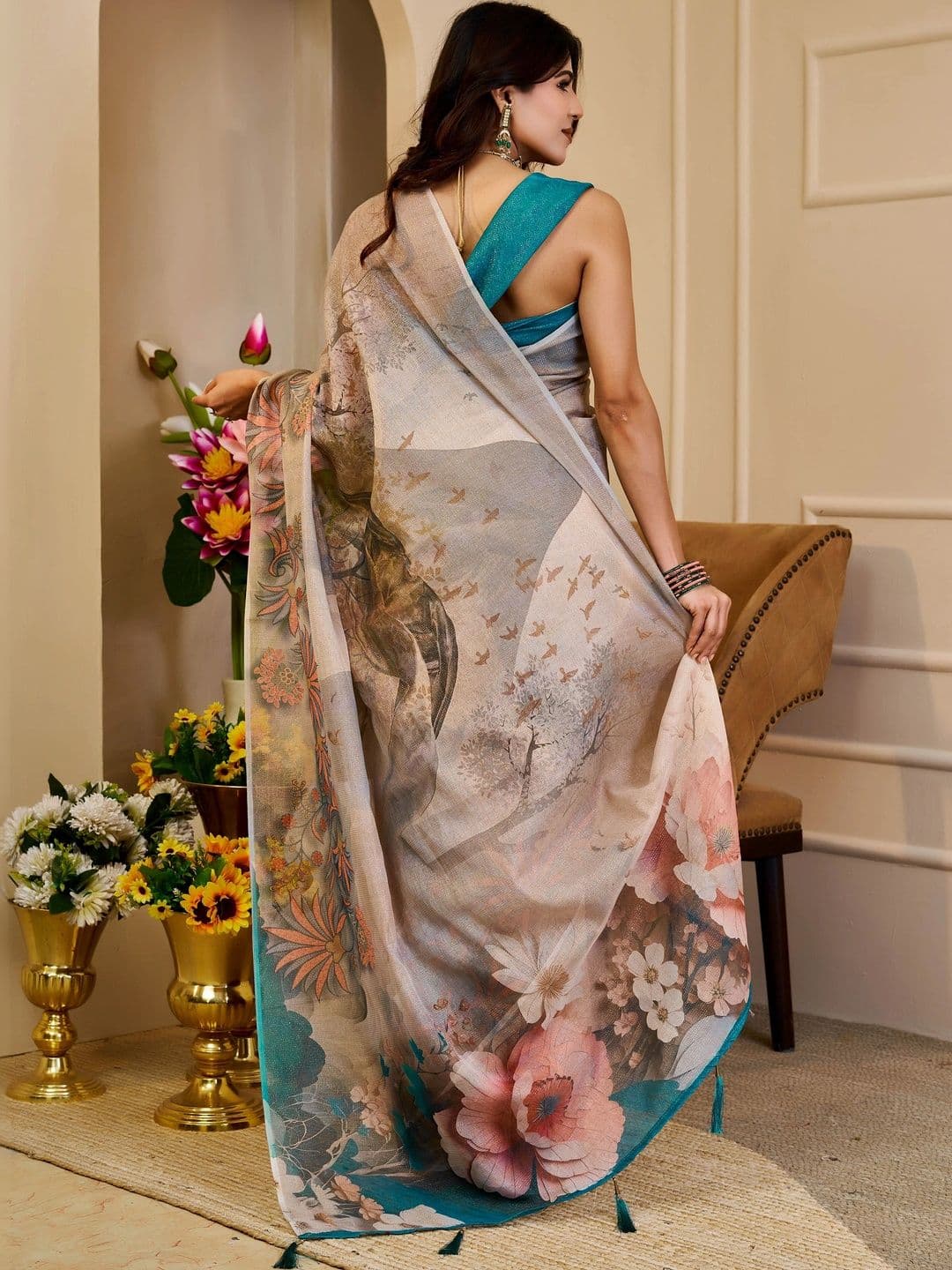 HERE&NOW Floral Silk Cotton Handloom Saree thumbnail 2