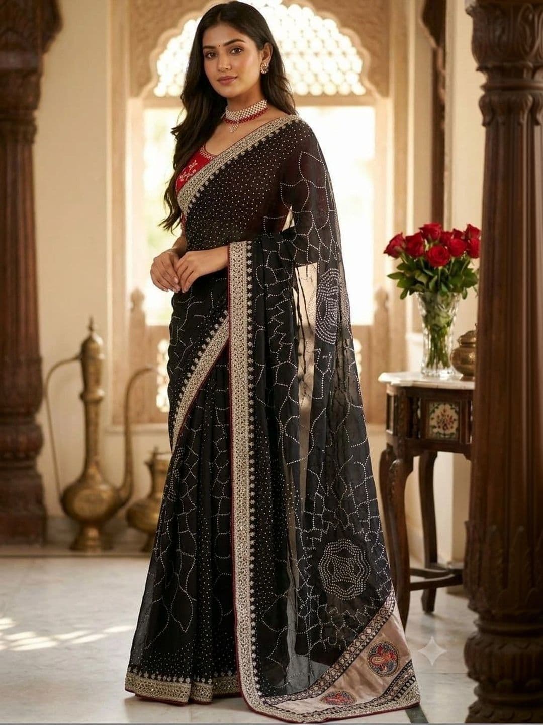 SmileyFashion Bandhani Embroidered Art Silk Designer Saree - view 1