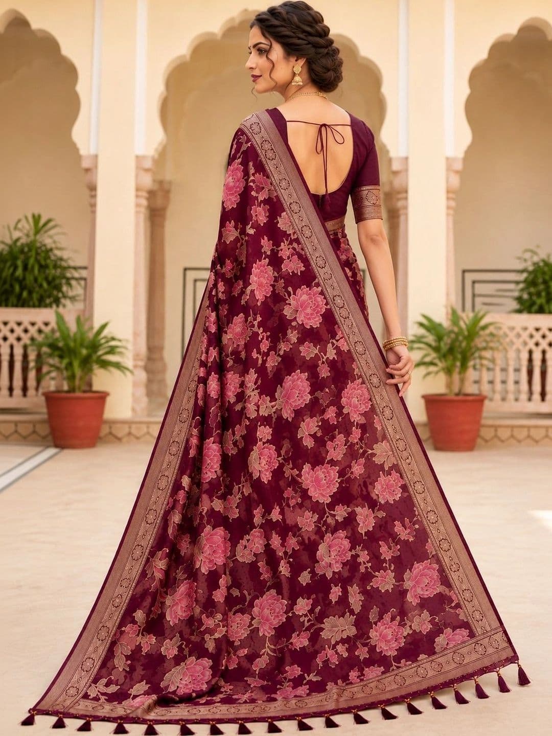 Moda Rapido Floral Zari Brasso Saree thumbnail 3