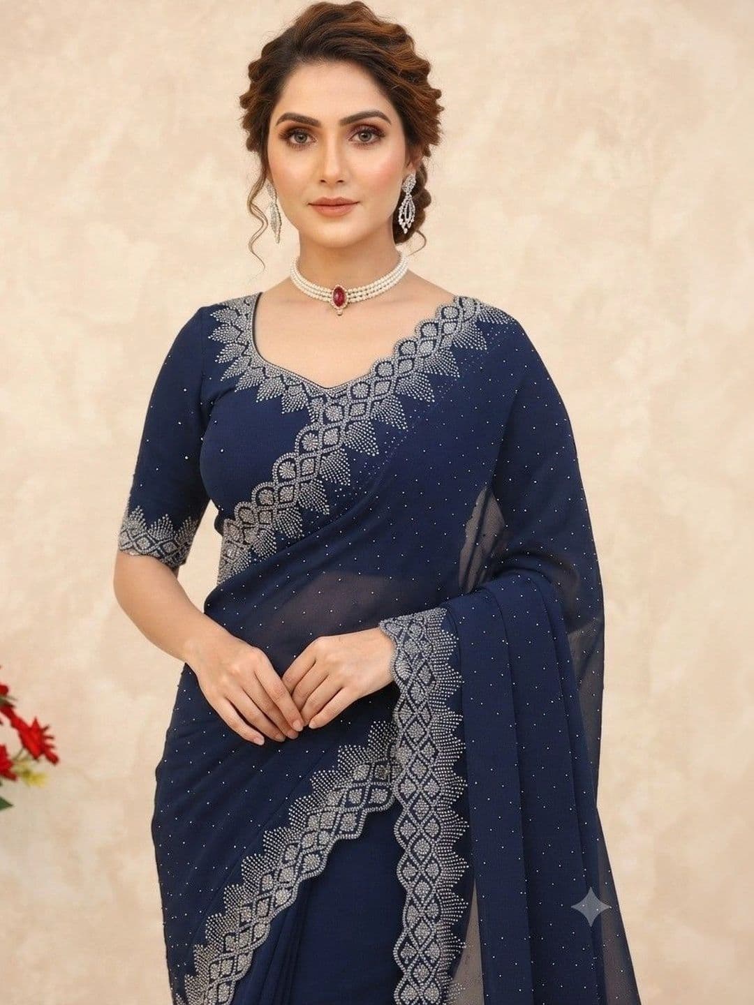 SmileyFashion Pure Georgette Saree thumbnail 3