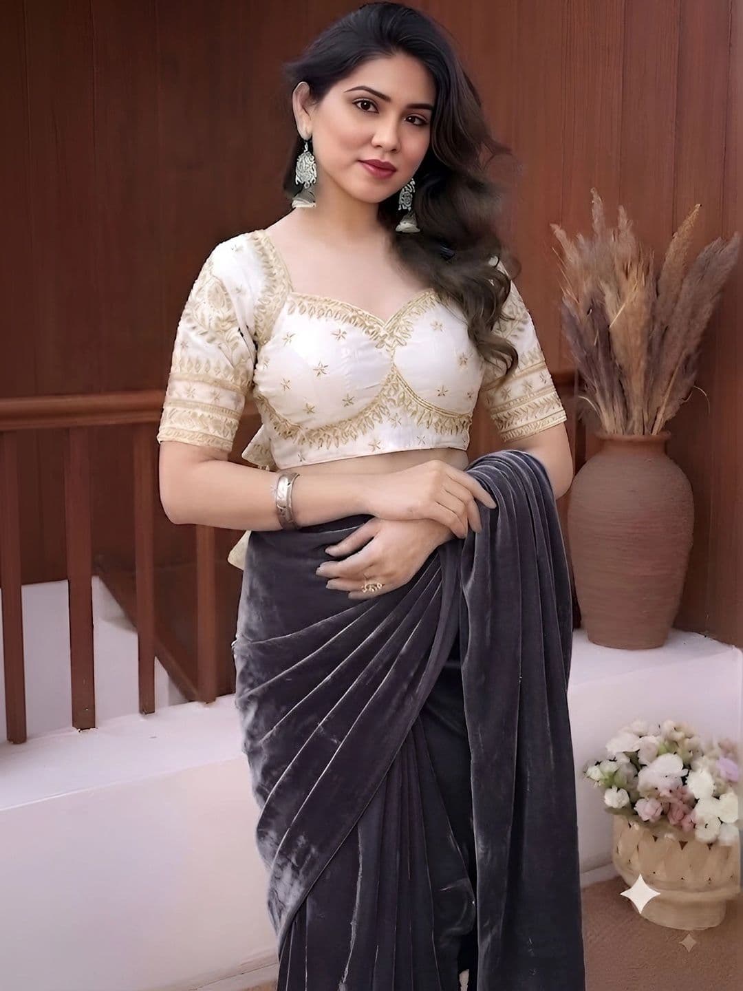 VRAGI Women Solid Lycra Saree thumbnail 2