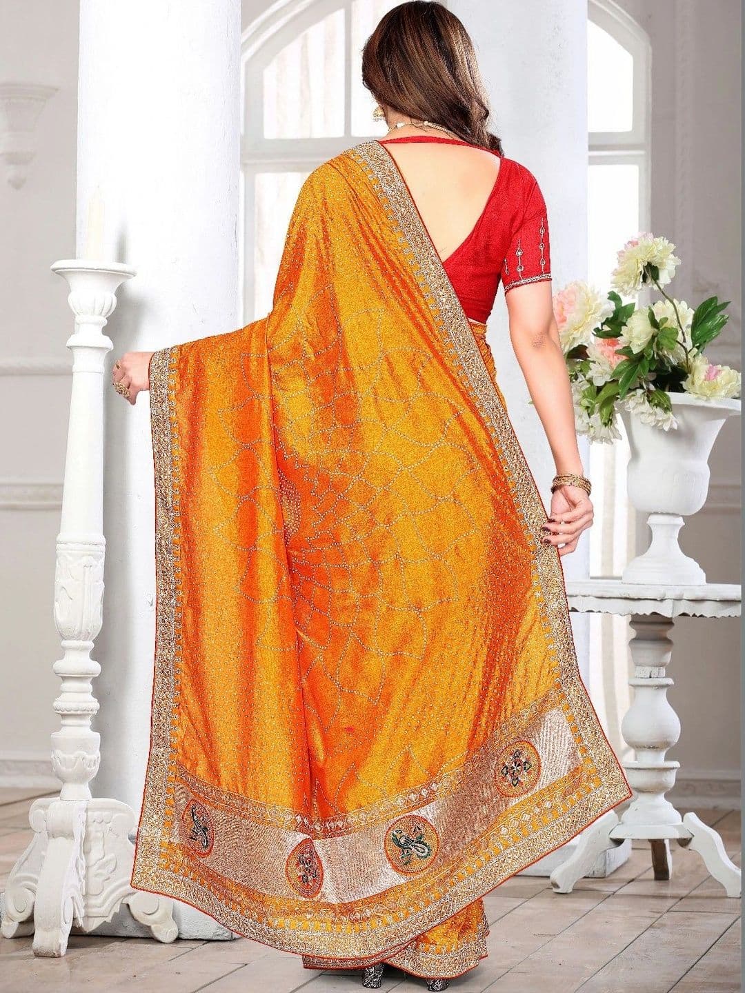 SmileyFashion Bandhani Embroidered Art Silk Designer Saree thumbnail 3