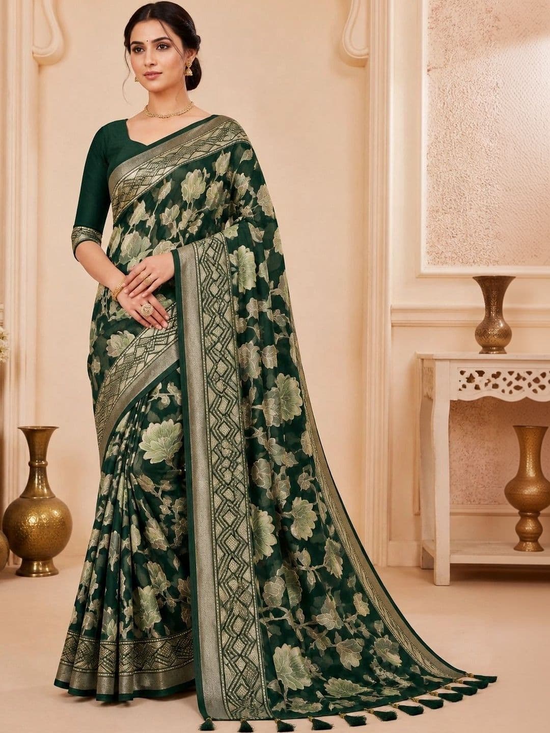 Moda Rapido Floral Zari Brasso Saree - view 1
