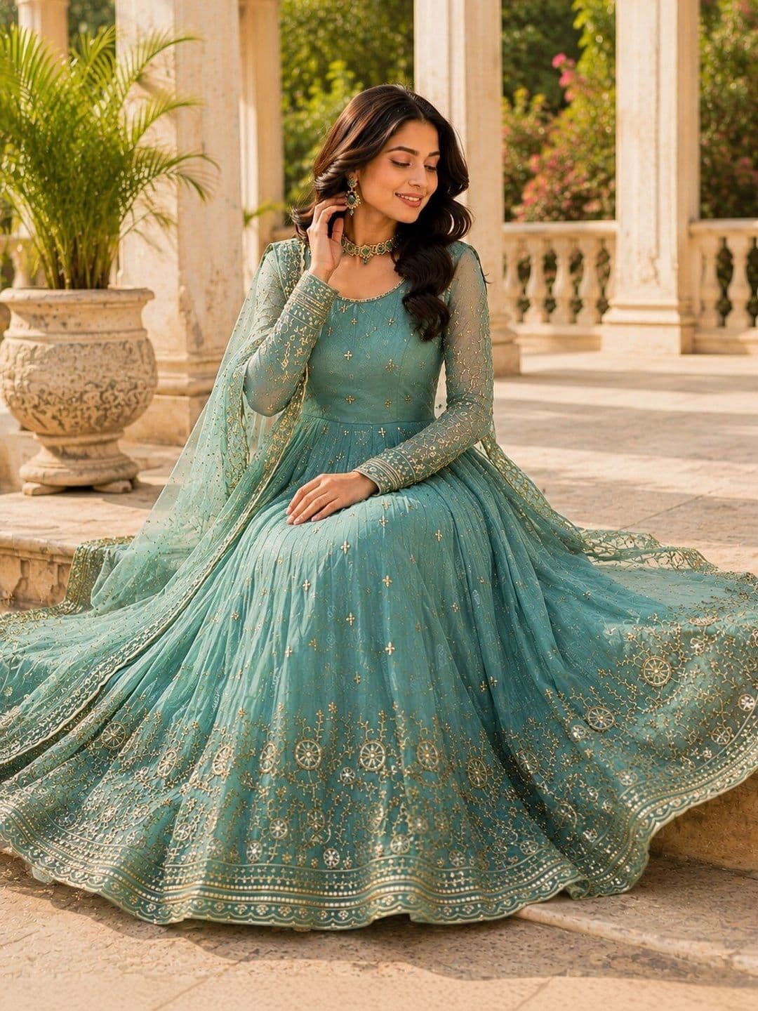 KALINI Women Ethnic Motifs Embroidered Tiered Kurta with Pyjamas & With Dupatta thumbnail 6