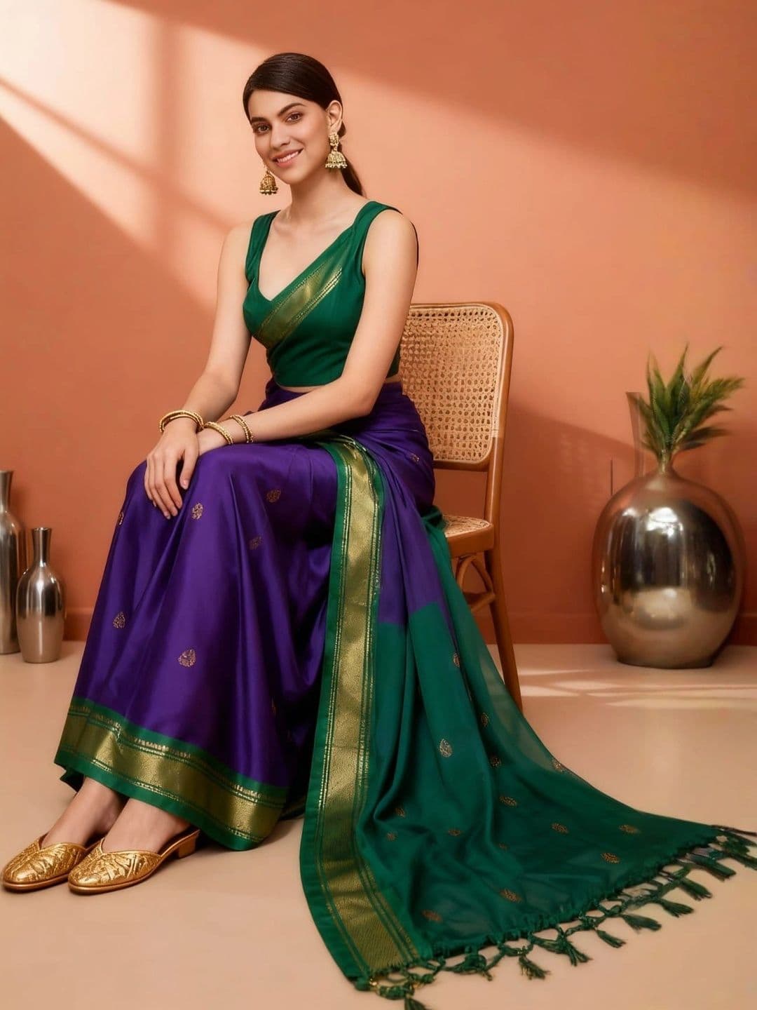 Sangria Woven Design Zari Pure Cotton Kanjeevaram Saree - view 1