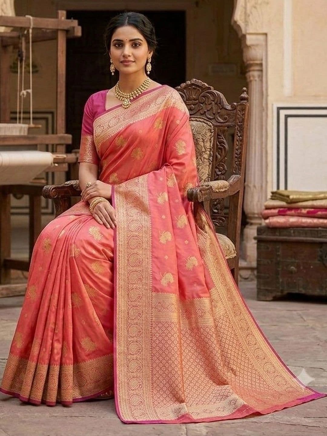 RANGREET Ethnic Motifs Zari Saree thumbnail 4