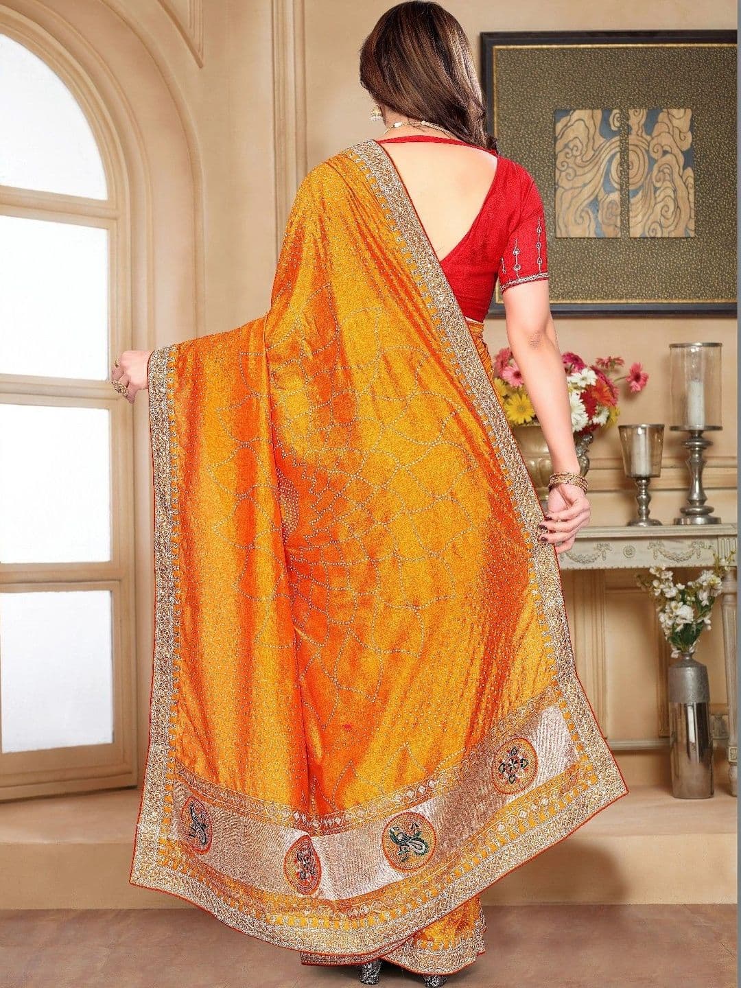 SmileyFashion Bandhani Zari Art Silk Designer Saree thumbnail 3