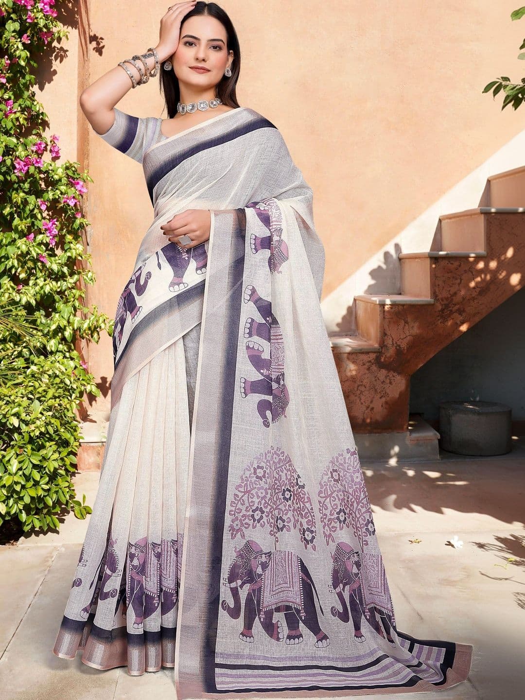 MANVAA  Women Regular Floral Saree thumbnail 7