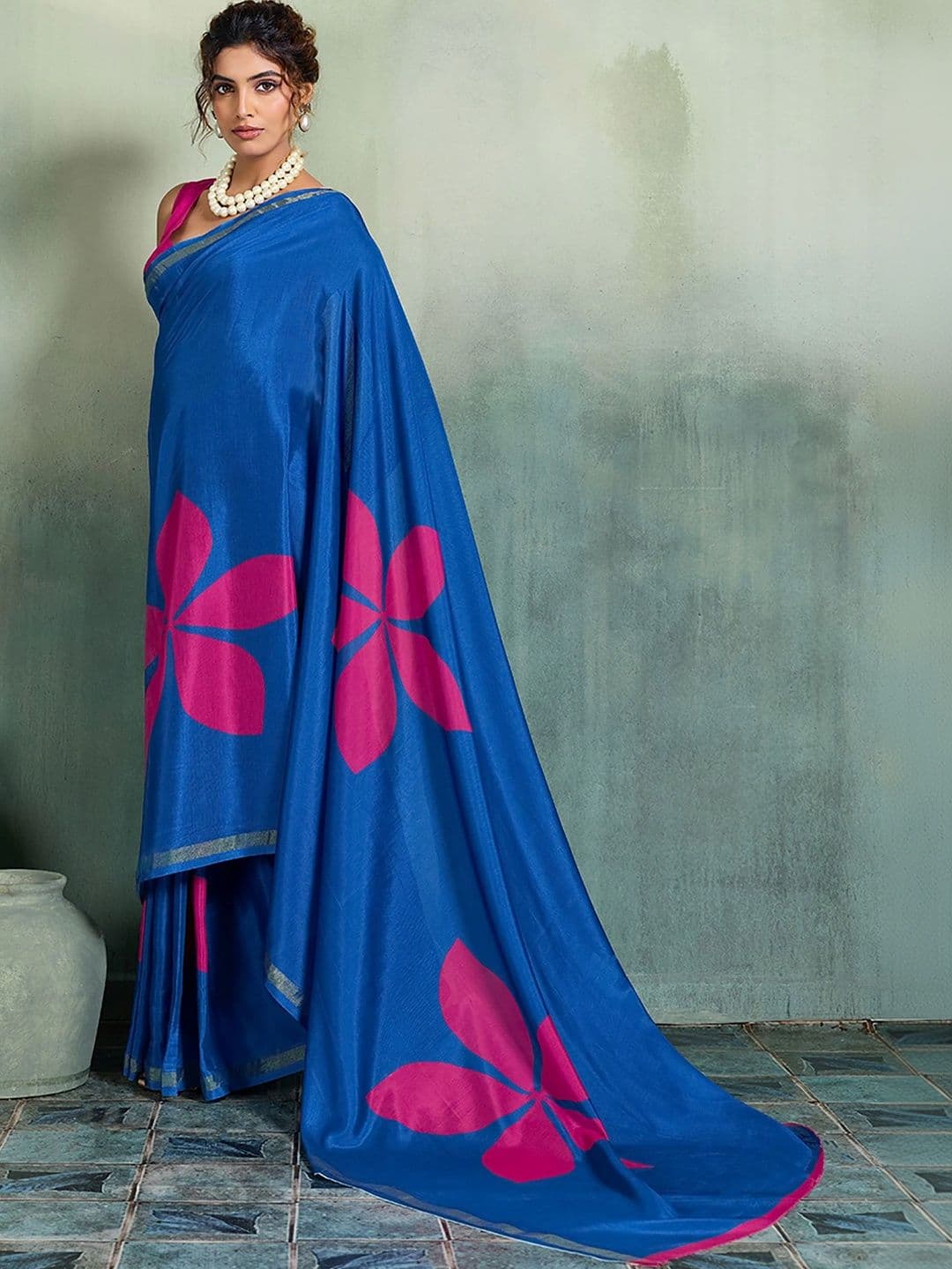KALINI Floral Designer Block Print Saree thumbnail 3