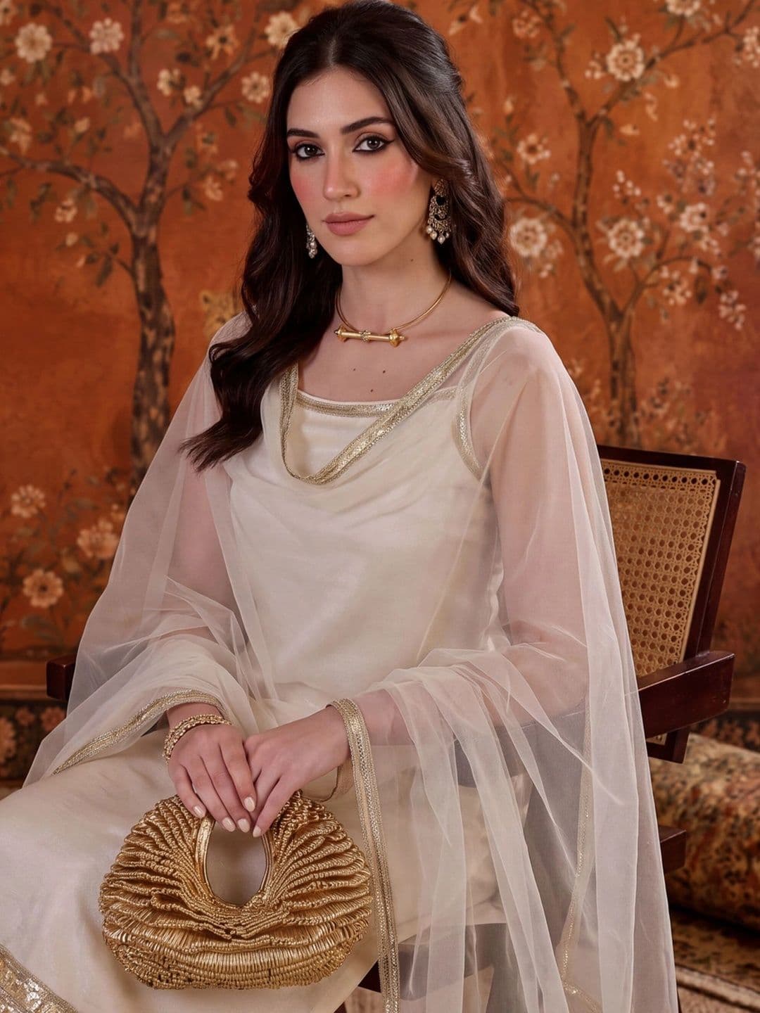 Sangria Silk Blend Round Neck Kurta & Churidar With Dupatta thumbnail 4