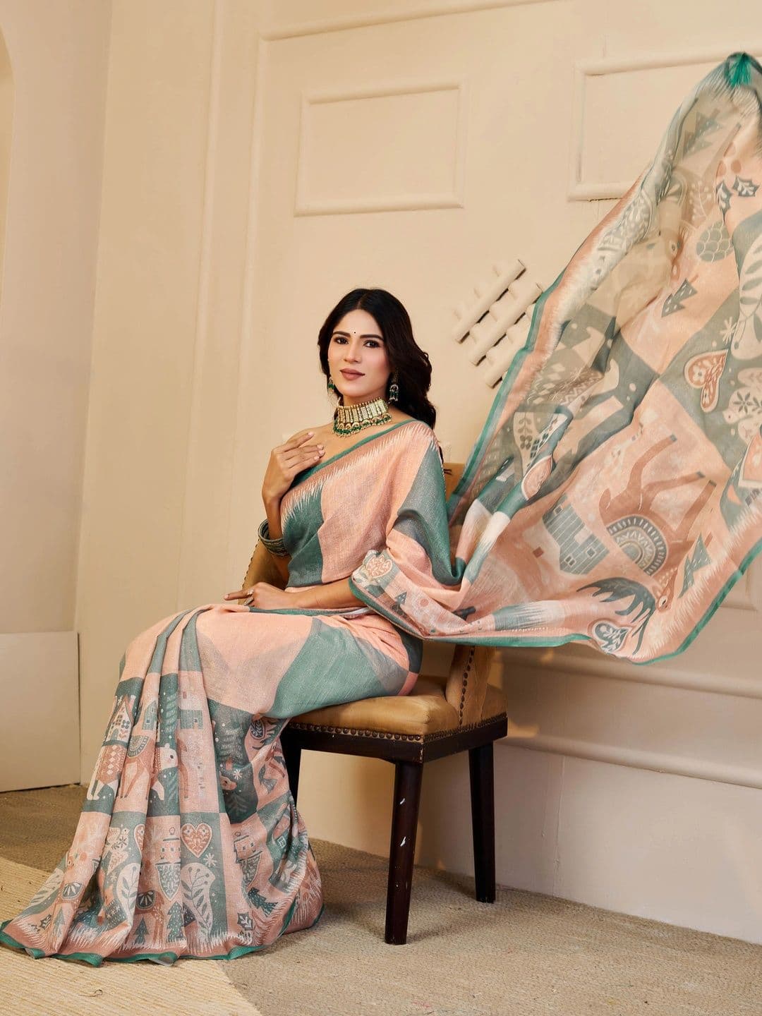 HERE&NOW Floral Silk Cotton Handloom Saree thumbnail 4