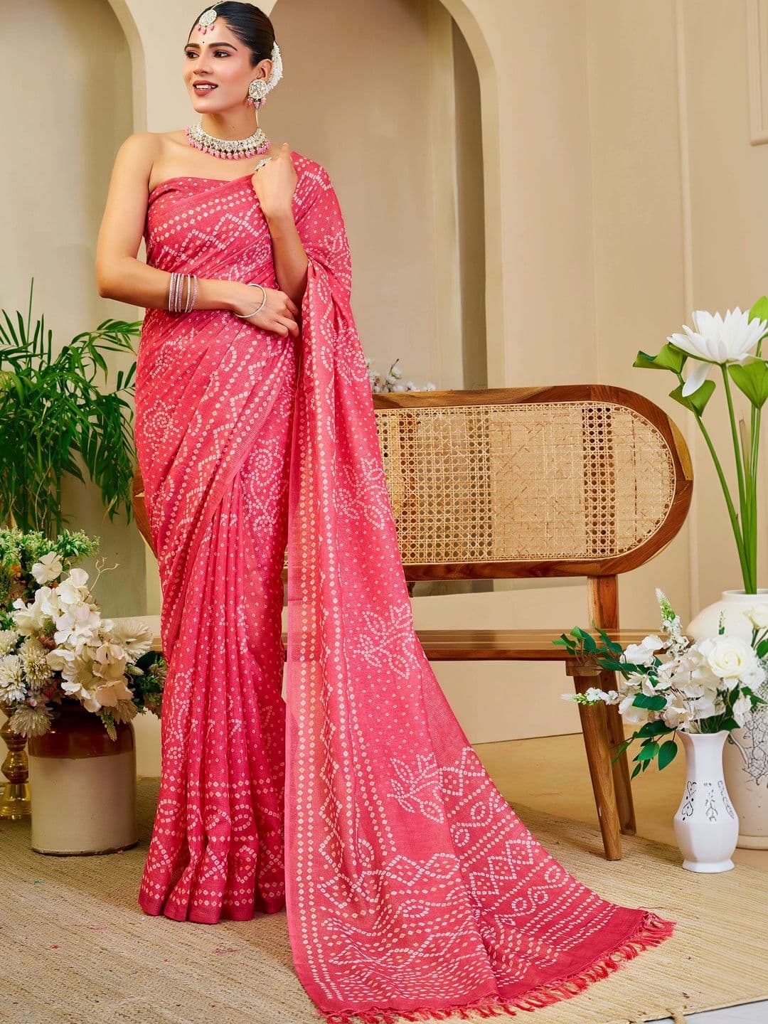 Maroosh Women Bandhani Silk Cotton Handloom Saree - view 1