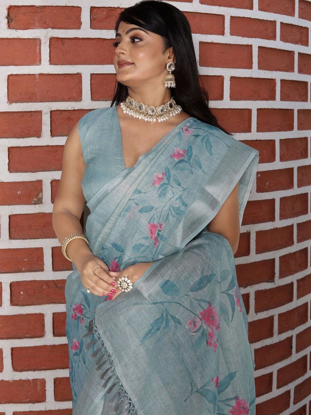 HERE&NOW Floral Silk Cotton Handloom Saree thumbnail 4