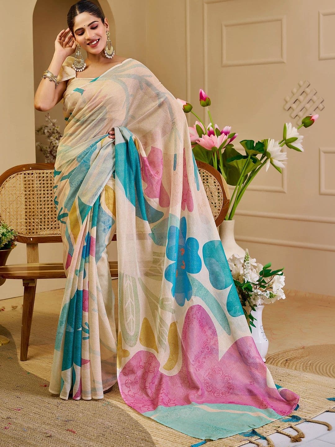 MANVAA Women  Floral Silk Cotton Handloom Saree thumbnail 5