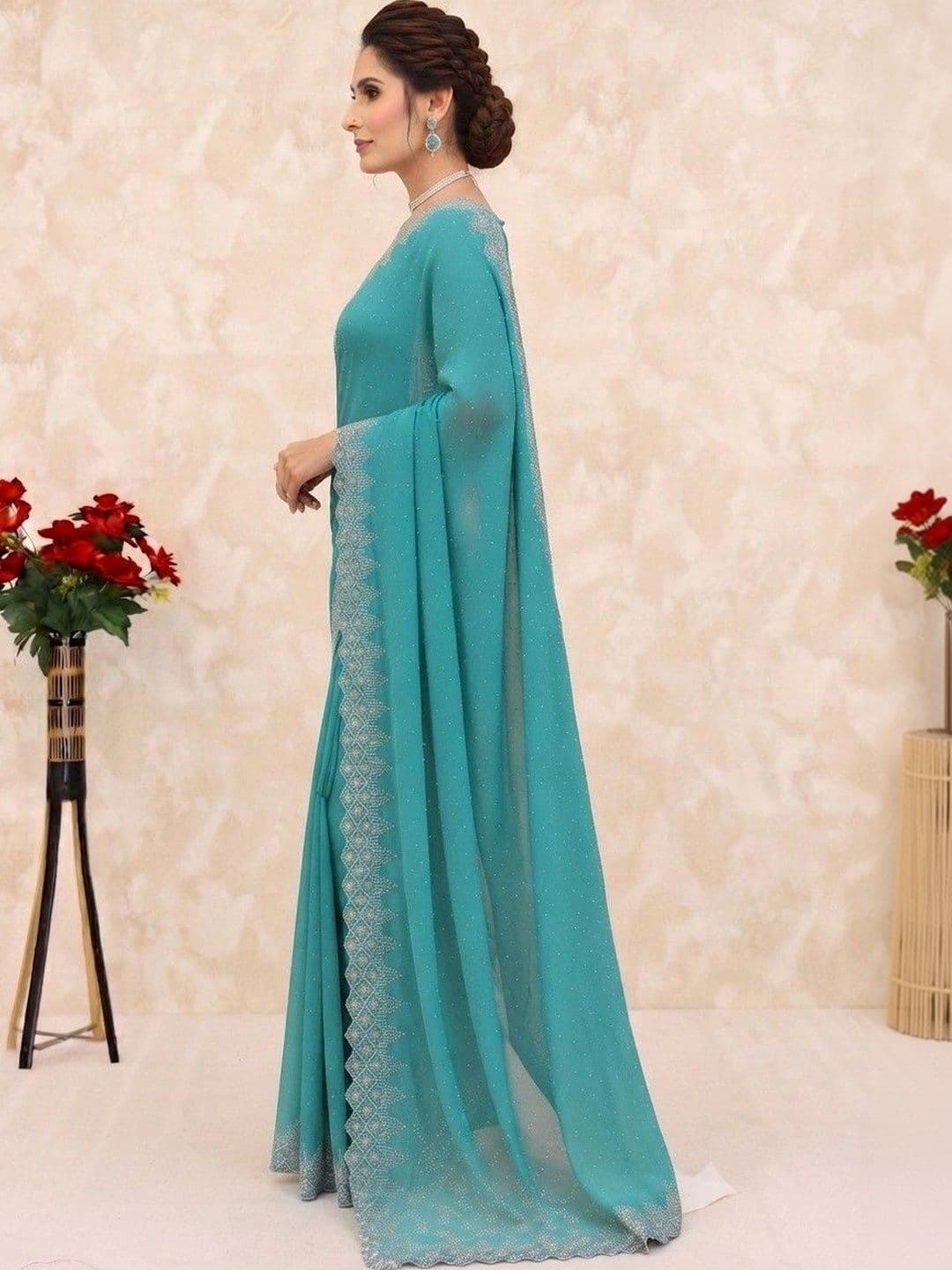 SmileyFashion Embellished Pure Georgette Saree thumbnail 6