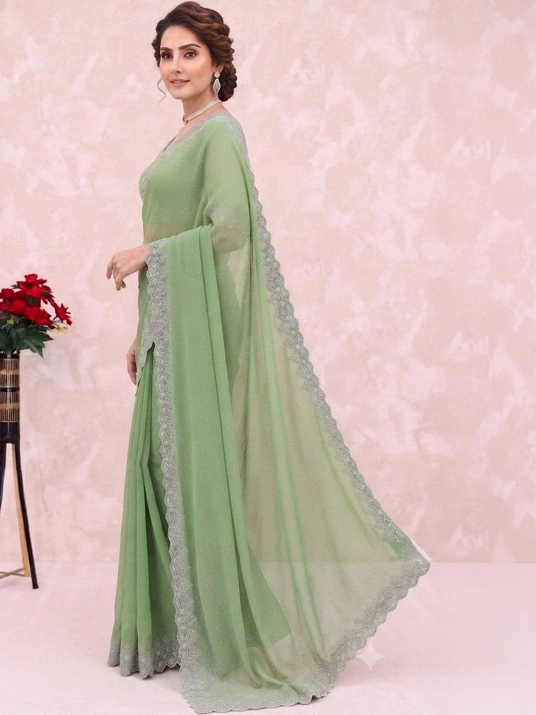 SmileyFashion Embellished Pure Georgette Saree thumbnail 3