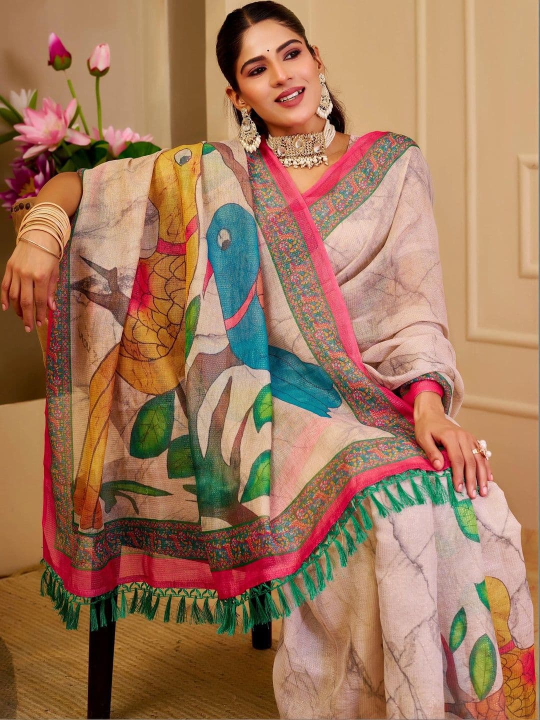 MANVAA Floral Silk Cotton Handloom Saree thumbnail 6