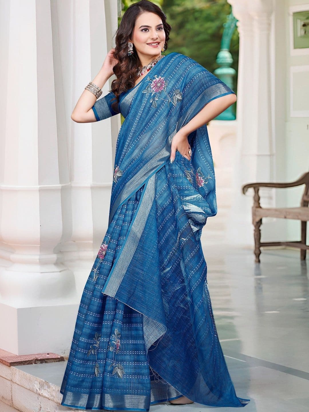 Maroosh Floral Embroidered Saree thumbnail 6