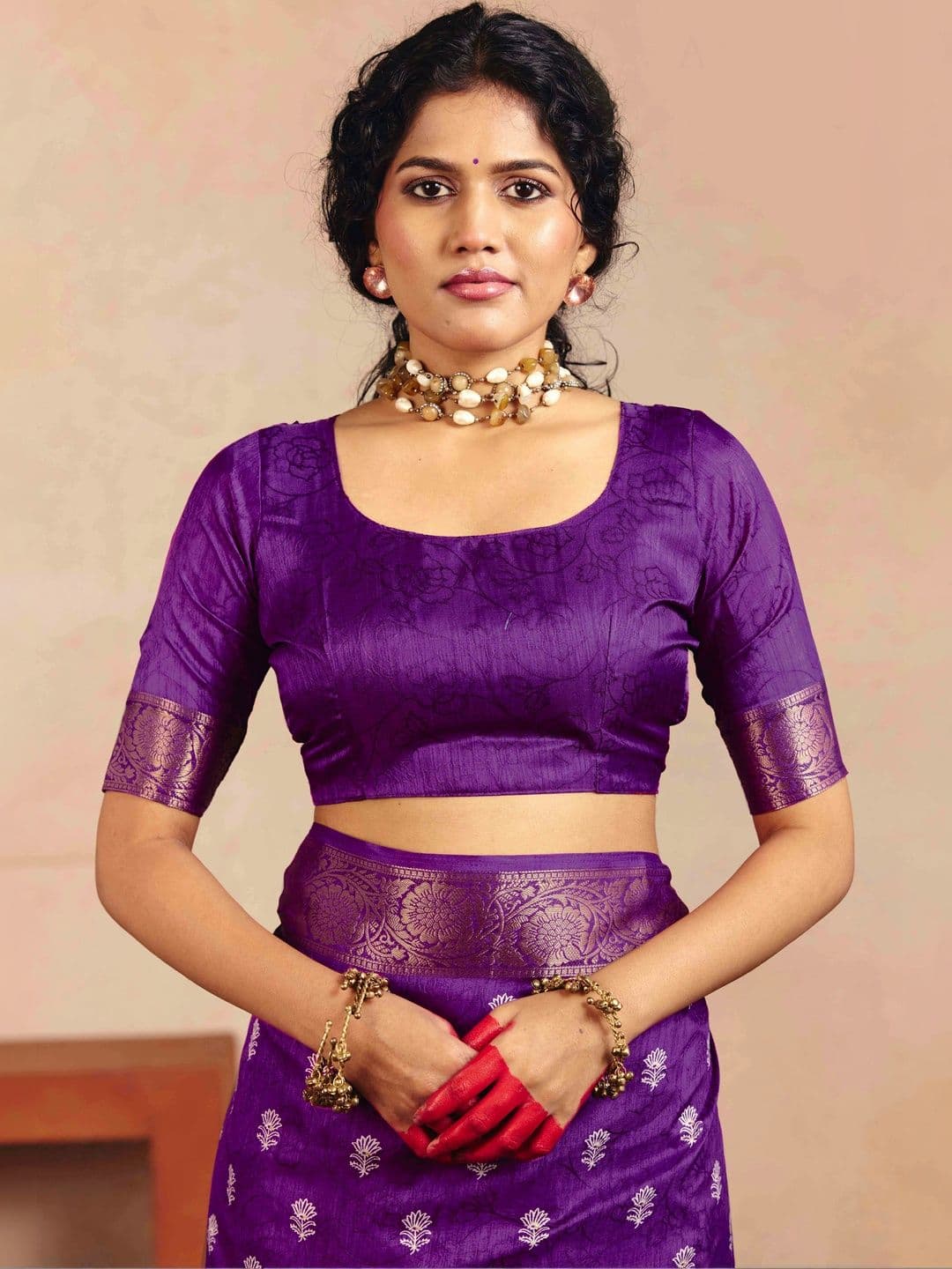 Dhaaga Ghar Ethnic Motifs Zari Silk Blend Fusion Saree thumbnail 3