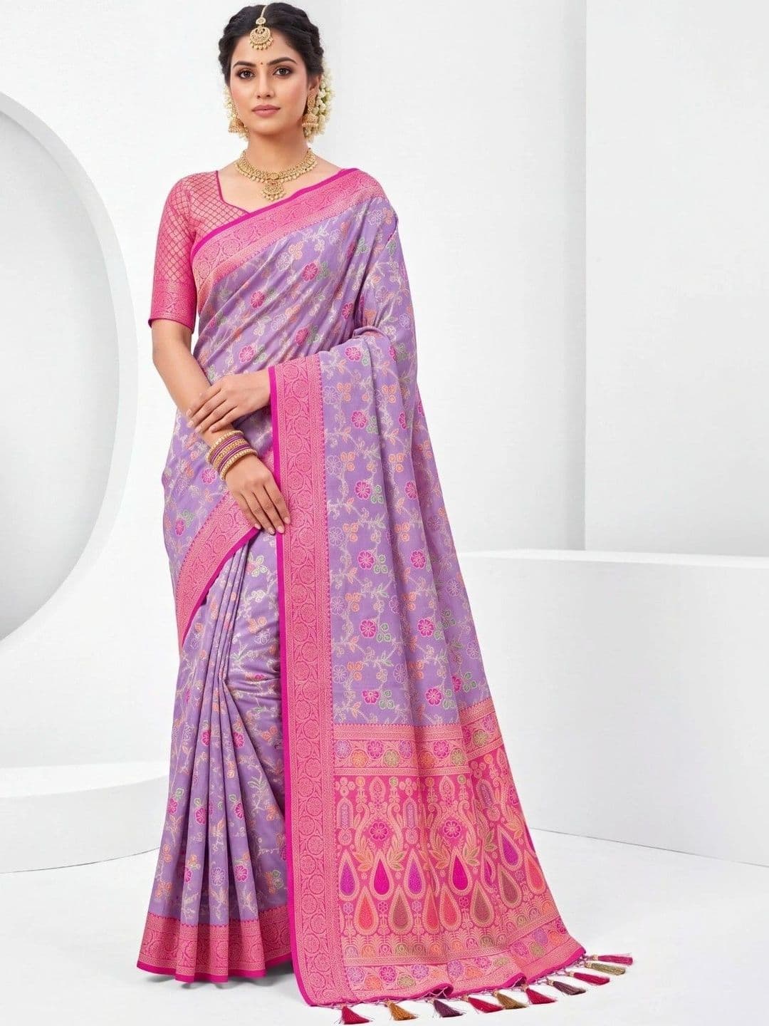 KALINI Floral Zari Art Silk Fusion Banarasi Saree - view 1