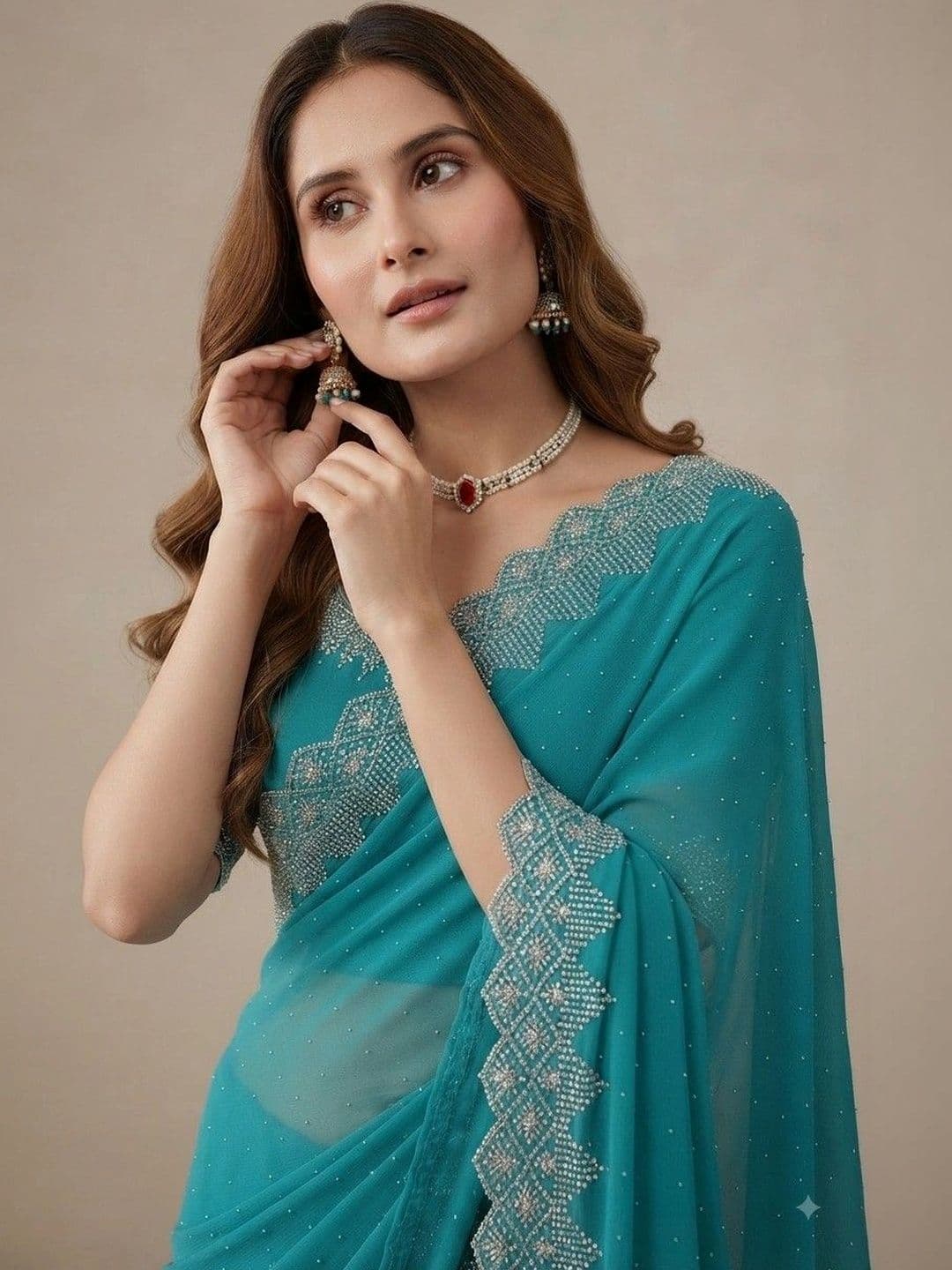 SmileyFashion Embellished Pure Georgette Saree thumbnail 3