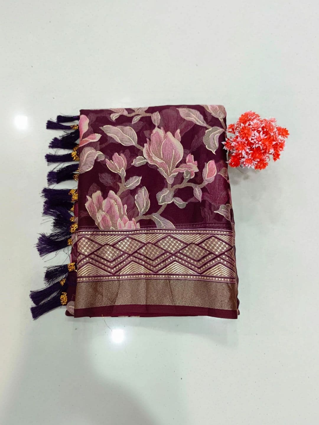 Moda Rapido Floral Zari Brasso Saree thumbnail 5
