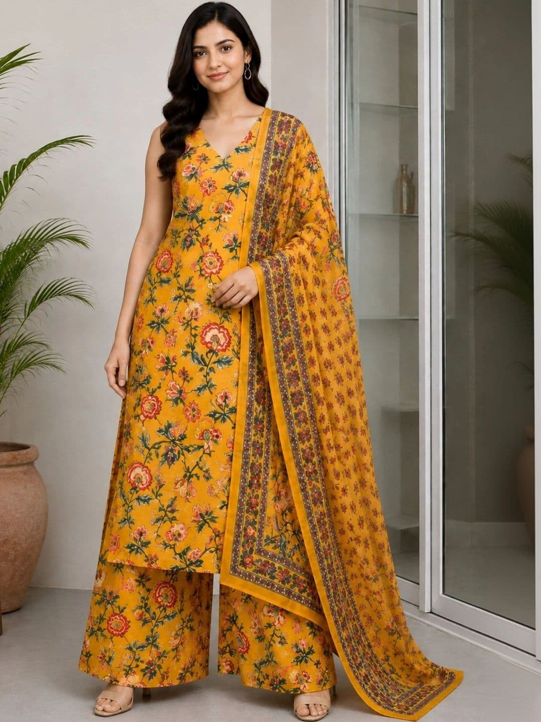DHANSHREE TEX Women Floral Printed Regular Kurta with Palazzos & With Dupatta - view 1