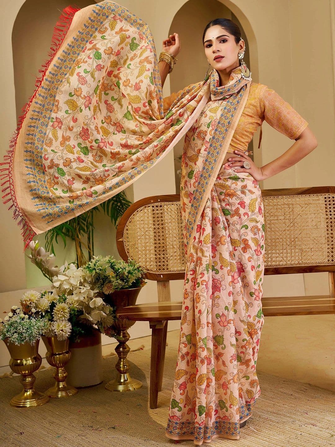 HERE&NOW Kalamkari Printed Silk Cotton Handloom Saree thumbnail 4