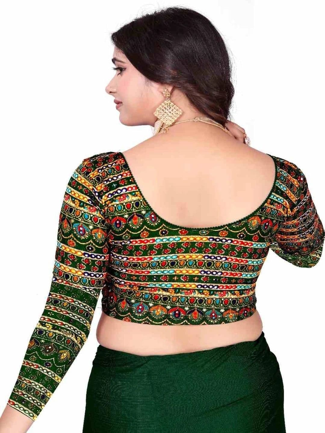 MPRAVEEN Women Pack of 2 Cotton Embellished Mirror Work Saree Blouse thumbnail 5