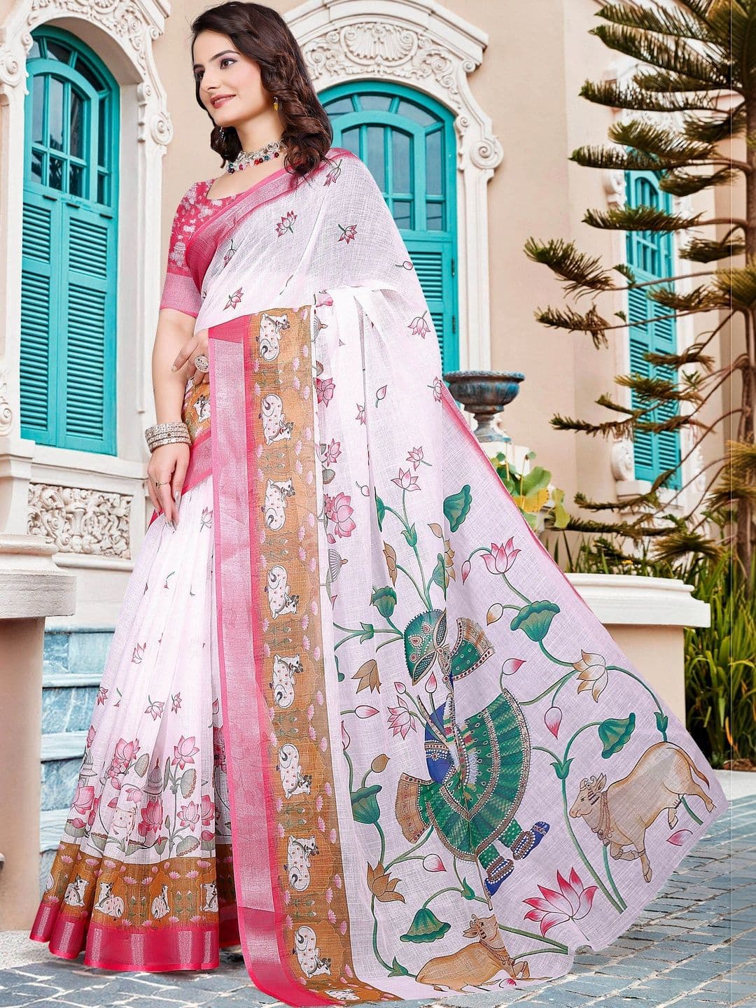 MANVAA Women  Floral Saree thumbnail 2