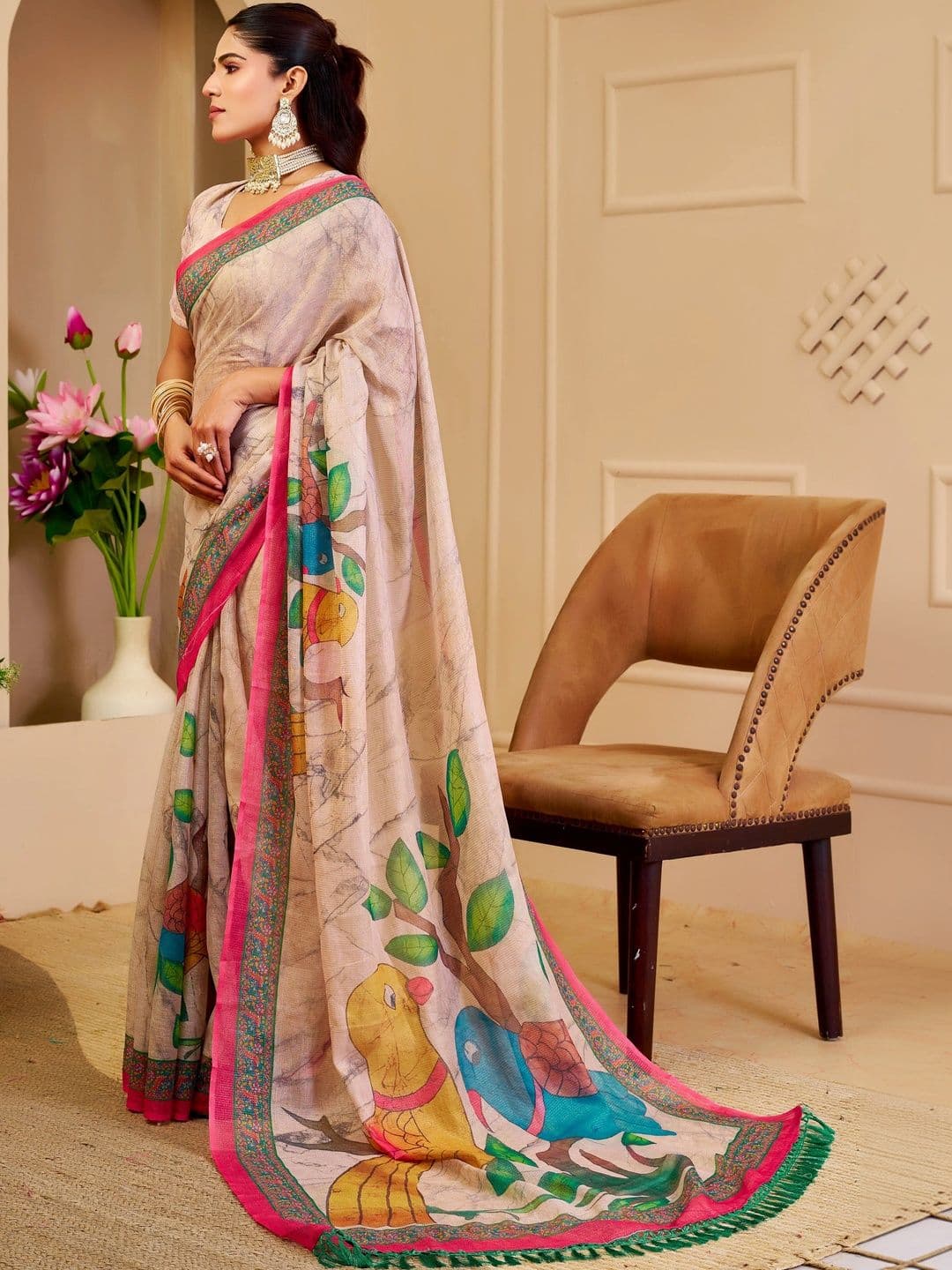 MANVAA Floral Silk Cotton Handloom Saree thumbnail 2