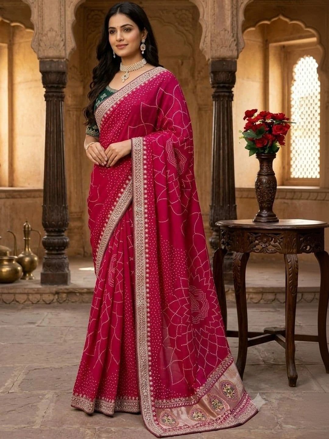 SmileyFashion Bandhani Embroidered Art Silk Designer Saree thumbnail 3
