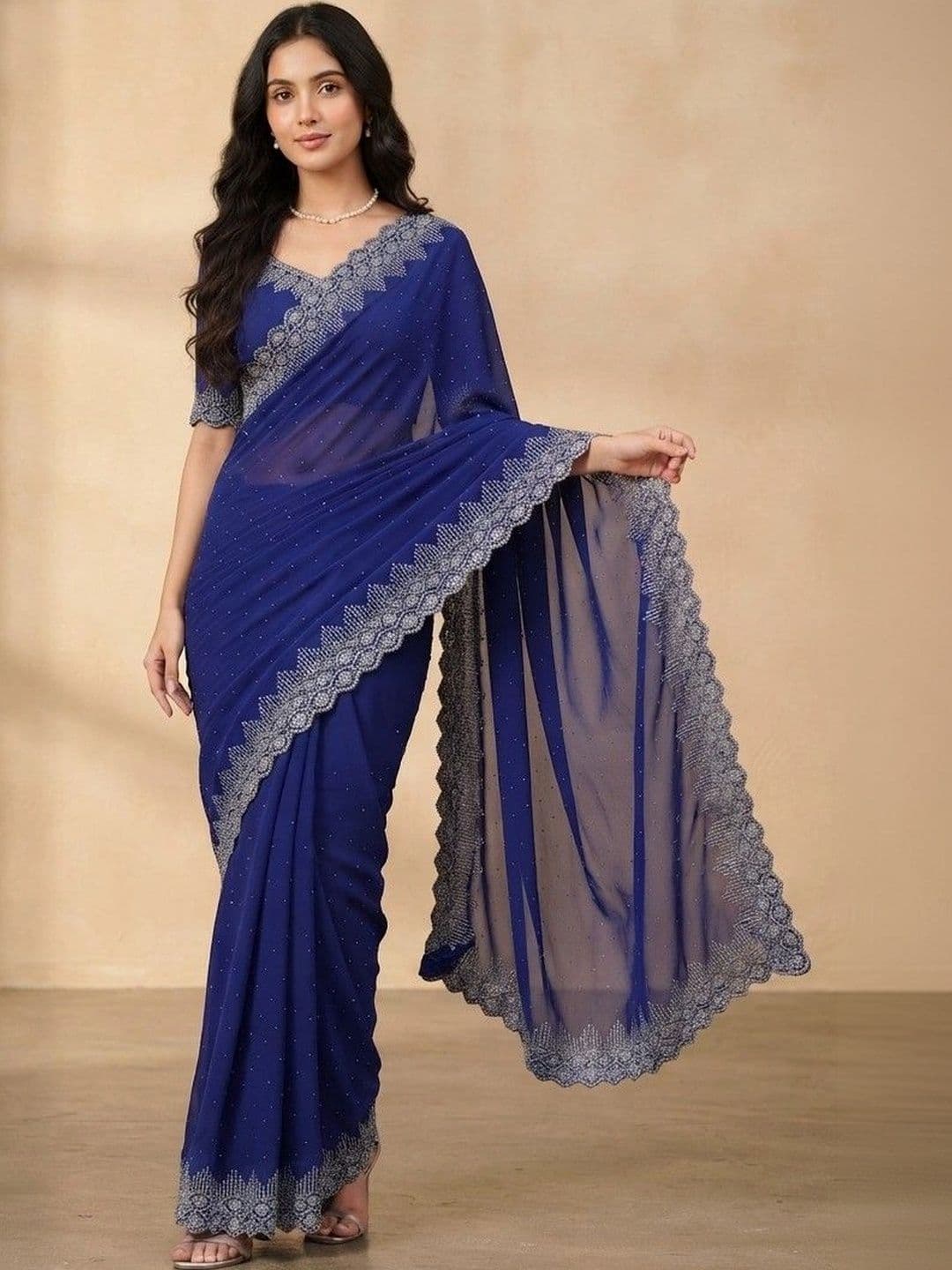 SmileyFashion Pure Georgette Saree thumbnail 2