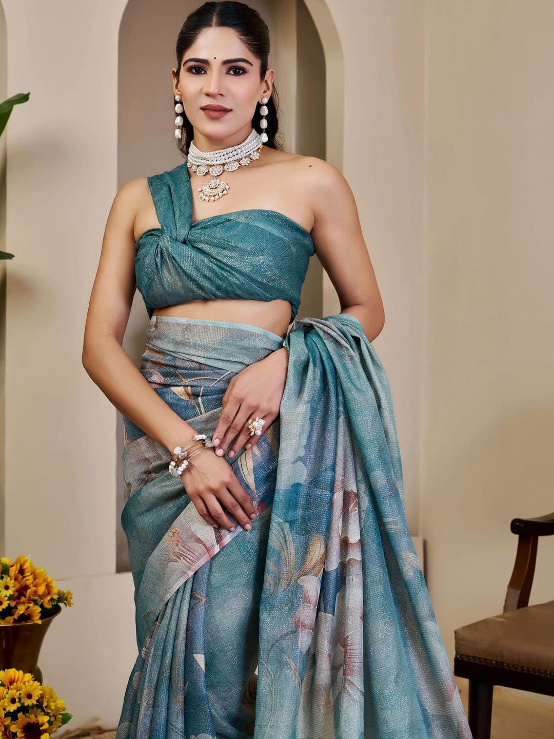 HERE&NOW Women  Floral Silk Cotton Handloom Saree thumbnail 5