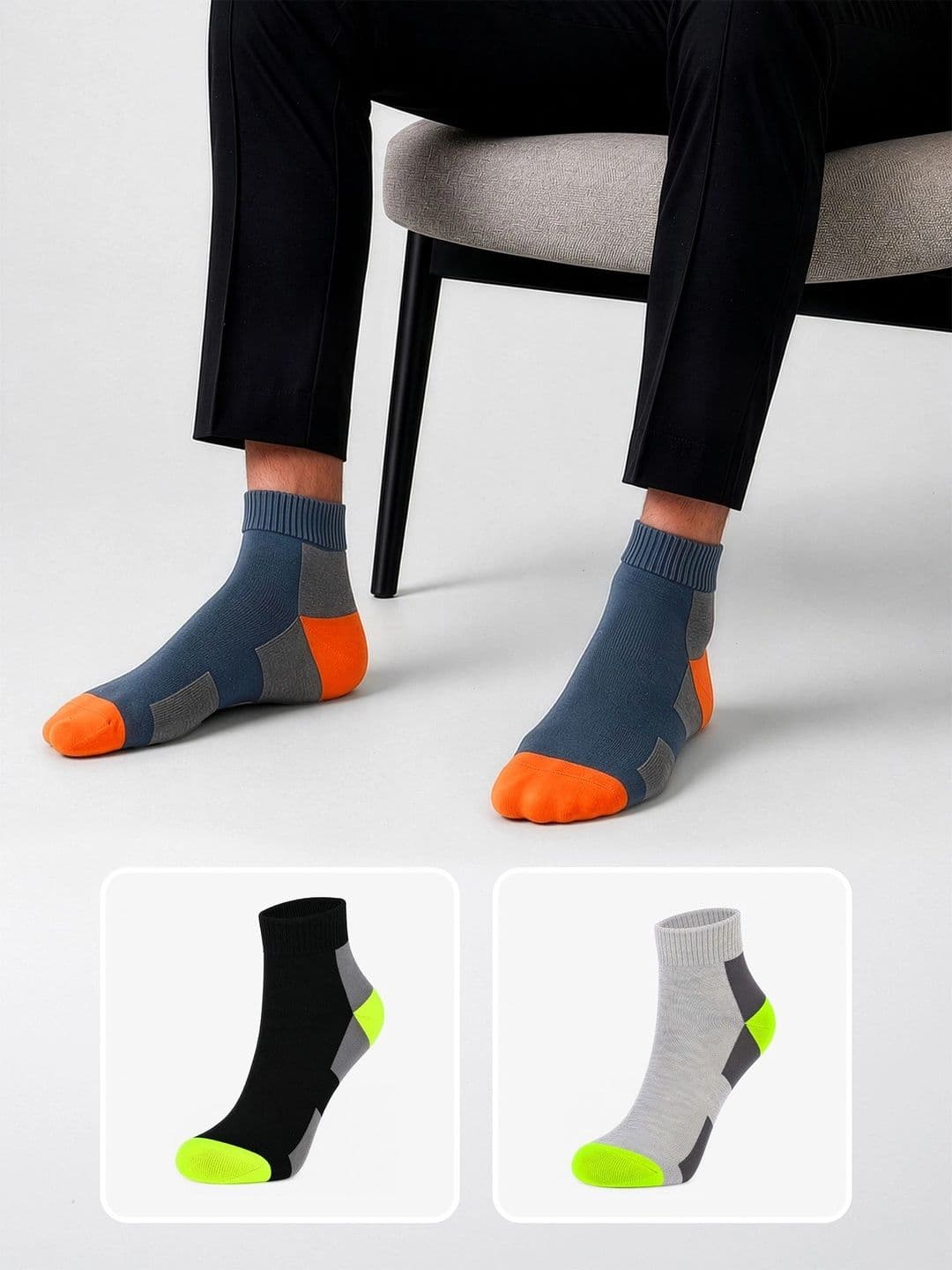 LOUIS STITCH Men Pack of 3 Cotton Assorted Colourblocked Ankle Length Socks - view 1