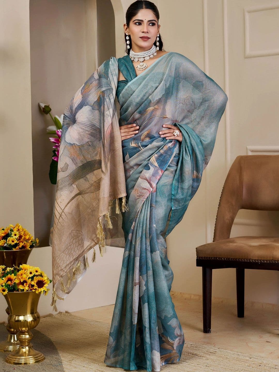 MANVAA Floral Silk Cotton Handloom Saree thumbnail 3