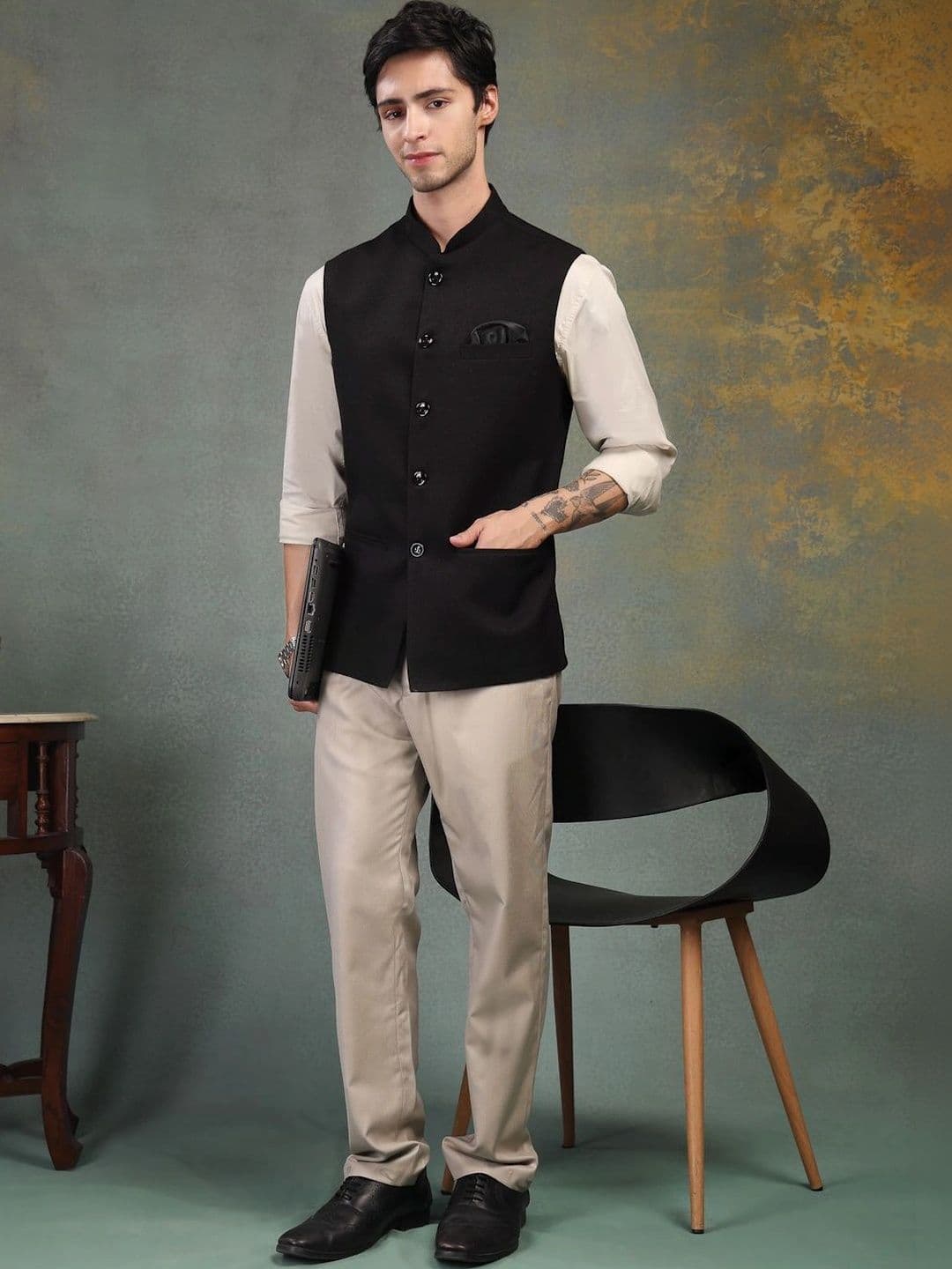 Badoliya & Sons Pure Wool Woven Nehru Jackets thumbnail 2