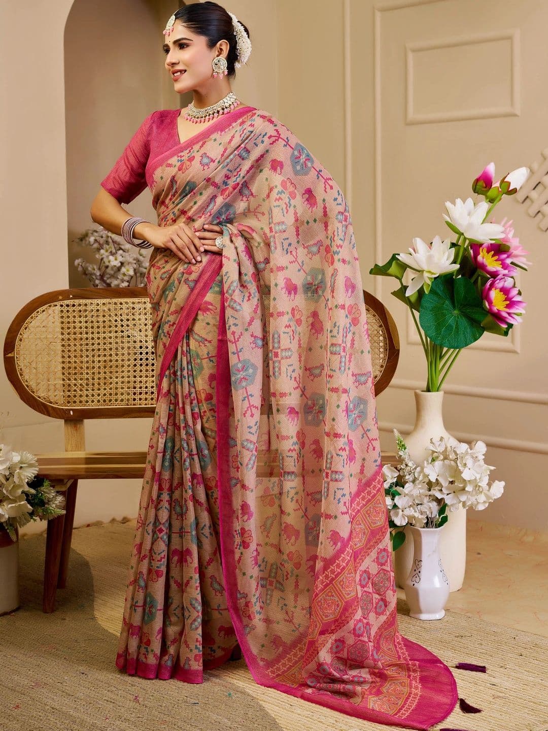 MANVAA Floral Silk Cotton Handloom Saree thumbnail 3