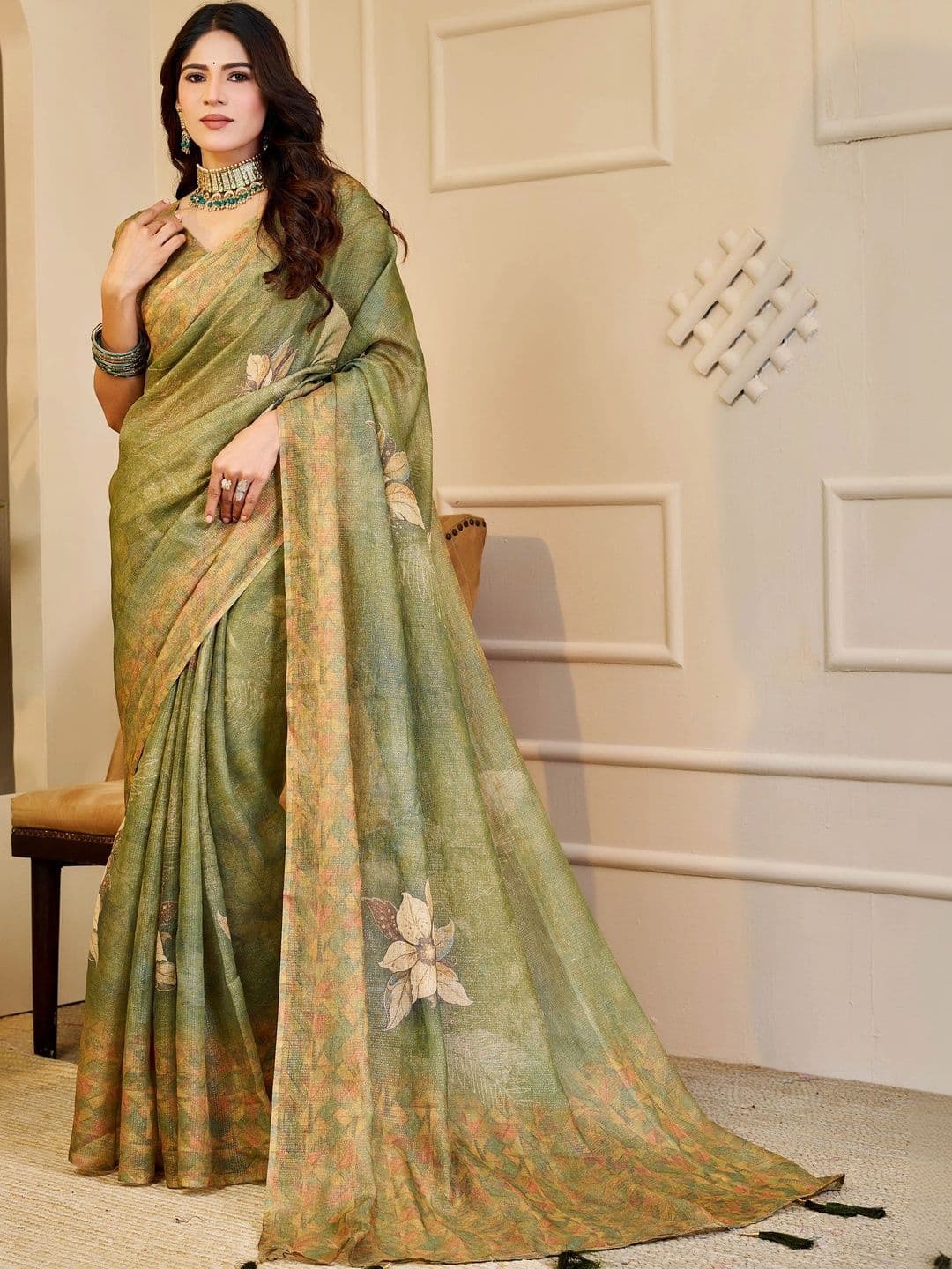 HERE&NOW Floral Silk Cotton Handloom Saree thumbnail 2